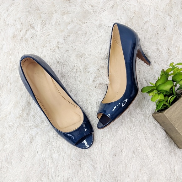 J. Crew Shoes - J.CREW Drea peep toe patent leather pump navy blue